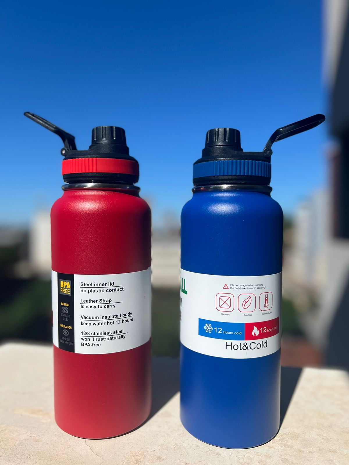 Termo de acero inoxidable 1000ml Azul/Rojo